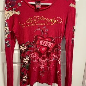 Red Ed Hardy Graphic long sleeved shirt